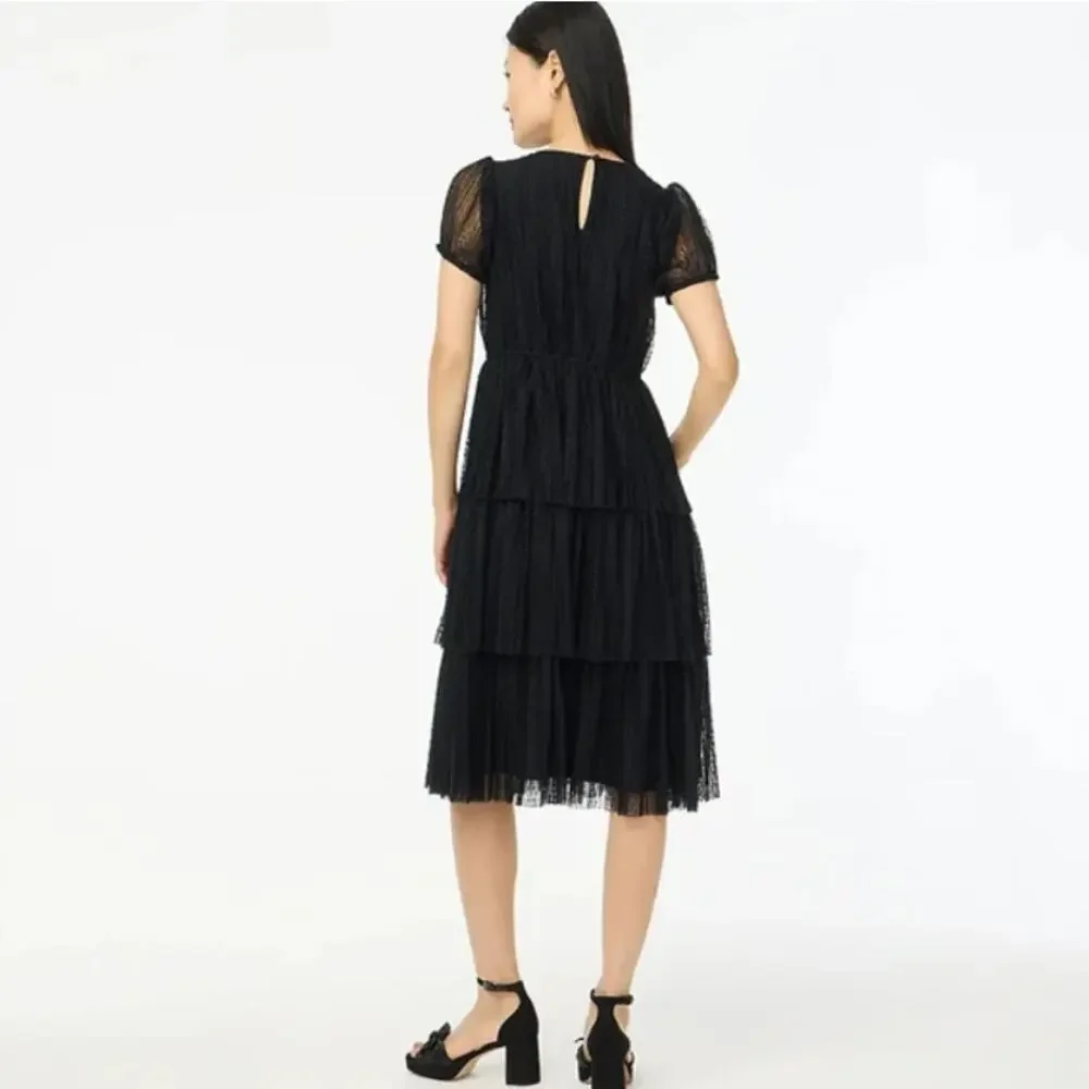 NWT J Crew Pleated Flock-Dot Puff-Sleeve Dress - Picture 2 of 10